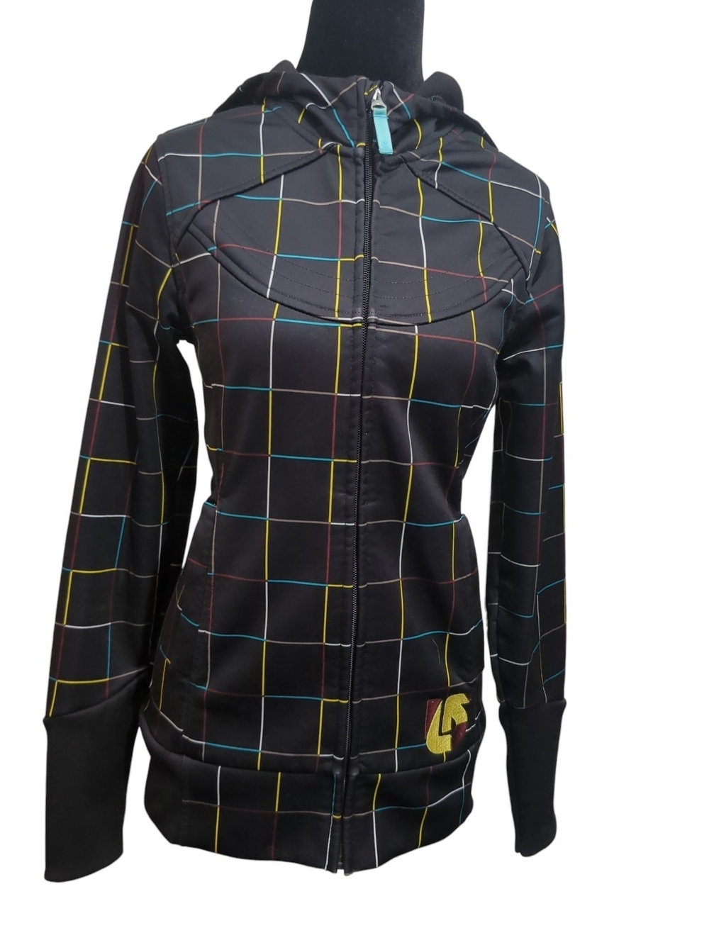Vintage Burton Dryride Softshell Jacket Women Med Black Grid Neon Y2K Gorpcore